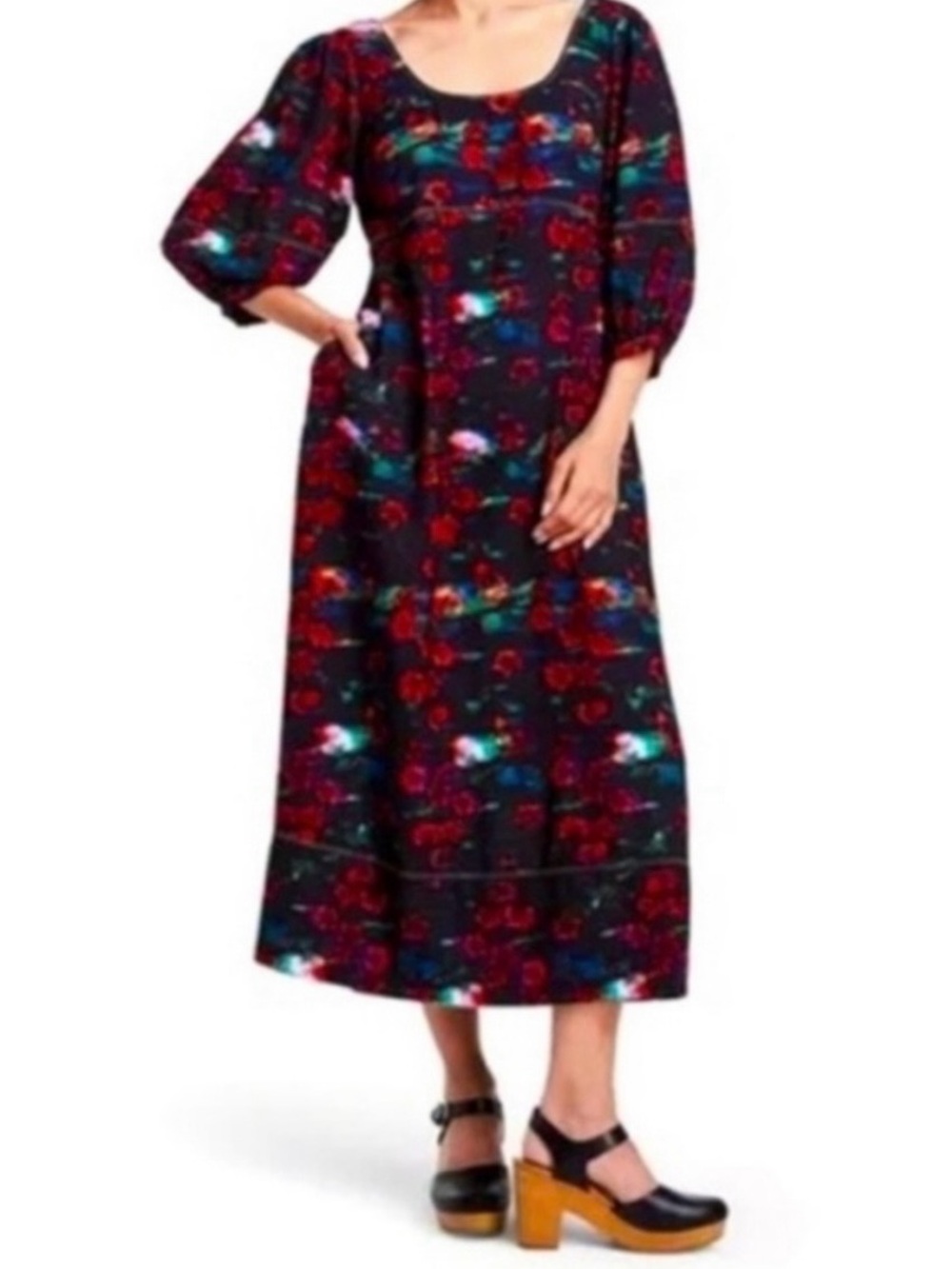 Rachel Comey Black Maxi Dress with Red Floral Print